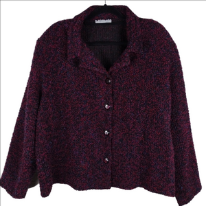 Dressbarn Woman Burgundy Knit  Collared Long Sleeve Button Up Cardigan Jacket